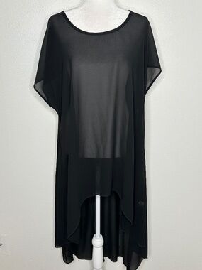 Cha Cha Vente Womens Black Sheer Chiffon Hi-Low Duster Top Plus Size 3X EUC